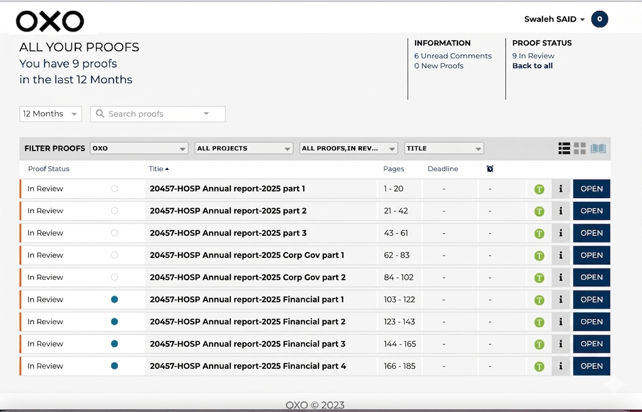 TOM platform — project list view