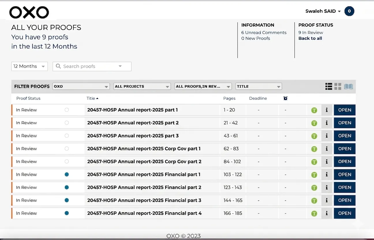 TOM platform — project list view